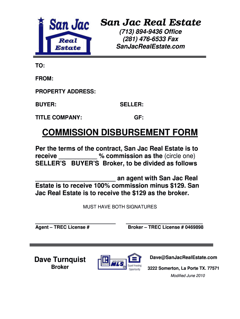 TX San Jac Real Estate Commision Disbursement Form 2010 2022 Fill And 