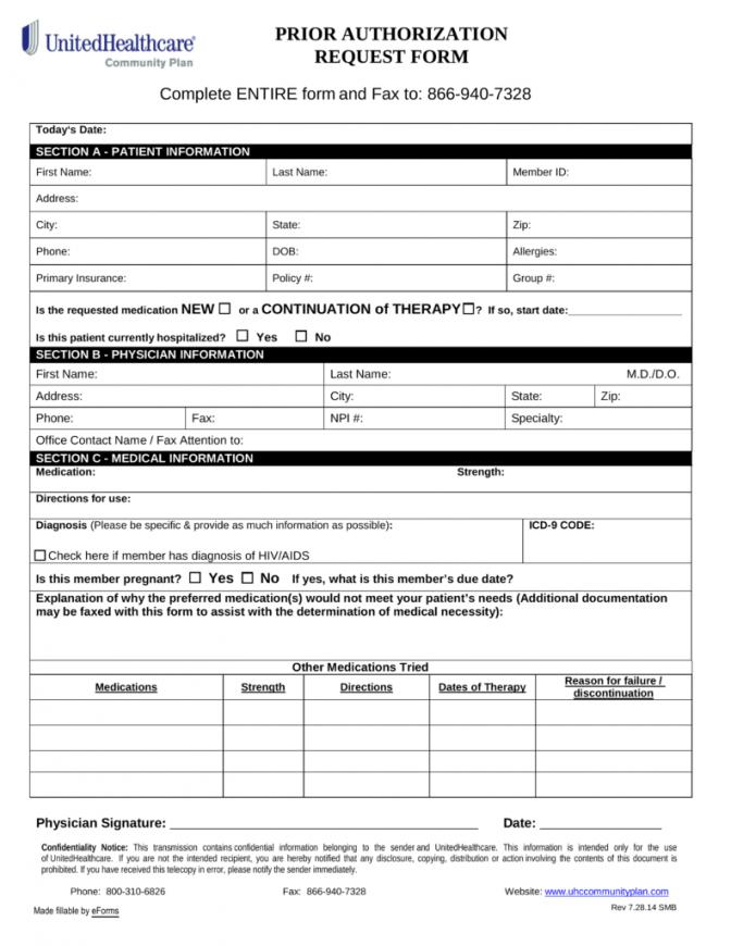 United Healthcare Medicare Prior Authorization Request Form Universal 