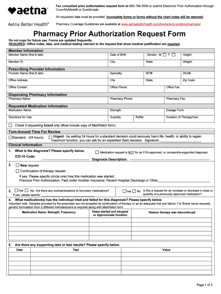 Universal Pharmacy Prior Authorization Request Form KY Accessible PDF 