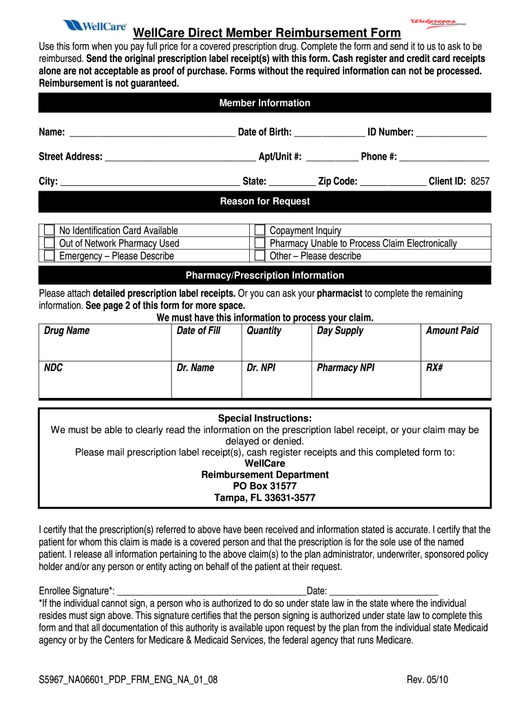 Wellcare Reimbursement Form Fill Online Printable Fillable Blank 